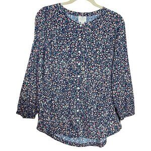 St John's Bay Size Large Womens Blouse button down, Bloused, 3/4 sleeves